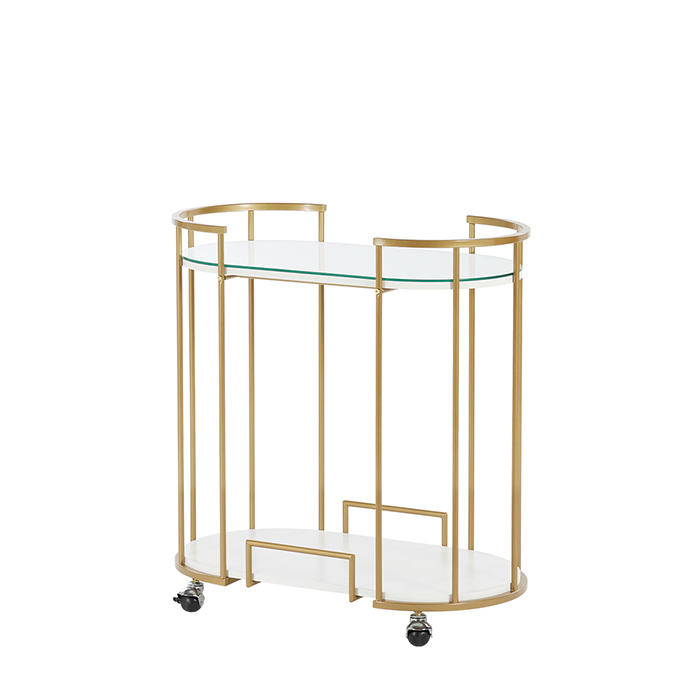 30.5" Oval Bar, serving cart in gold frame and mirror top shelf