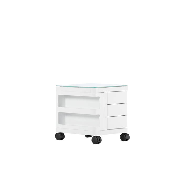 HEXA Mini Glass Top Mobile Storage Cart With Three Drawers