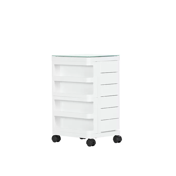 HEXA Glass Top Mobile Storage Cart With Six Drawers